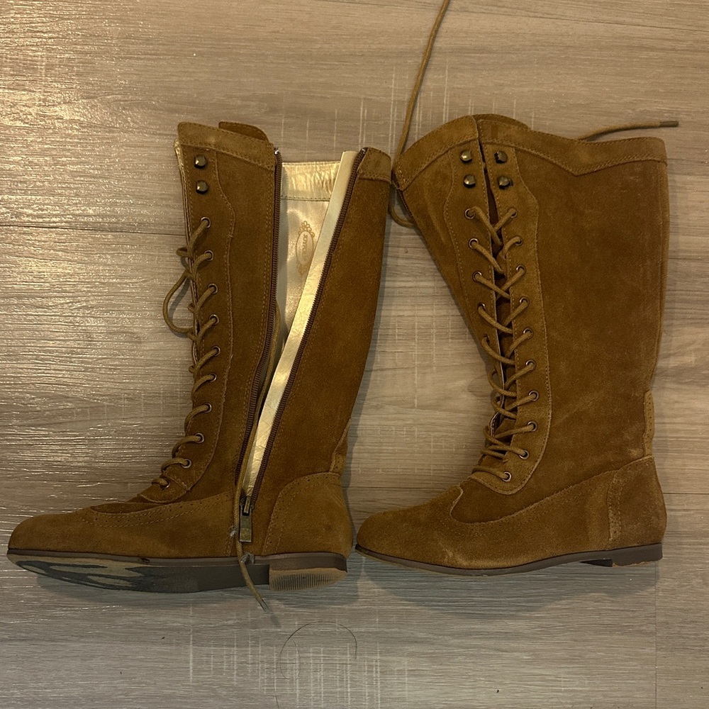 Joyfolie Tan Suede Lace-Up Boots